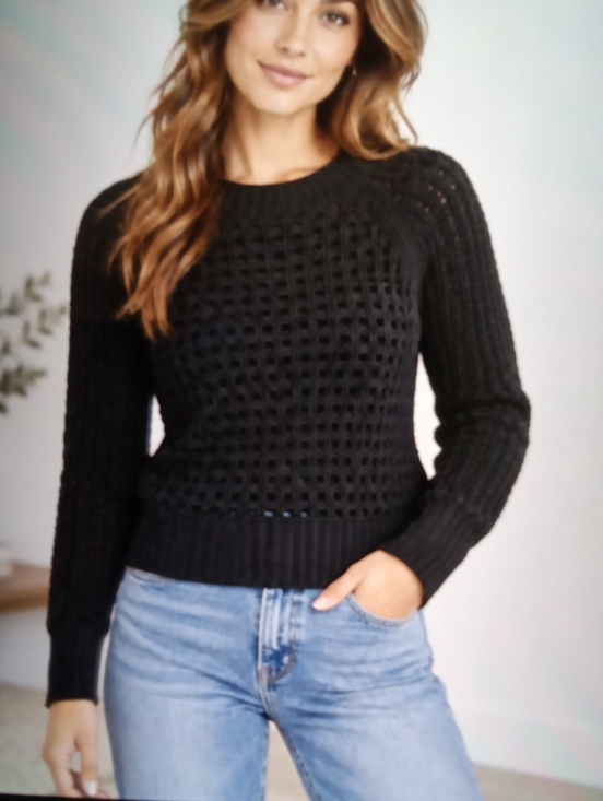 J. Crew Sweaters - J Crew Pointelle Crewneck Sweater Black Knit Pull Over Boho Fall Womens M